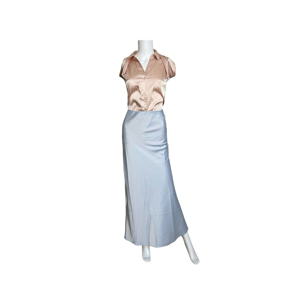 Fashion Nova Women’s Silver Satin Maxi Skirt Size L Large “Brunch To GNO” New!